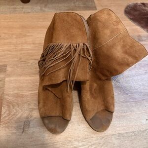 Dolce Vita Fringe Suede Open-Toe Booties